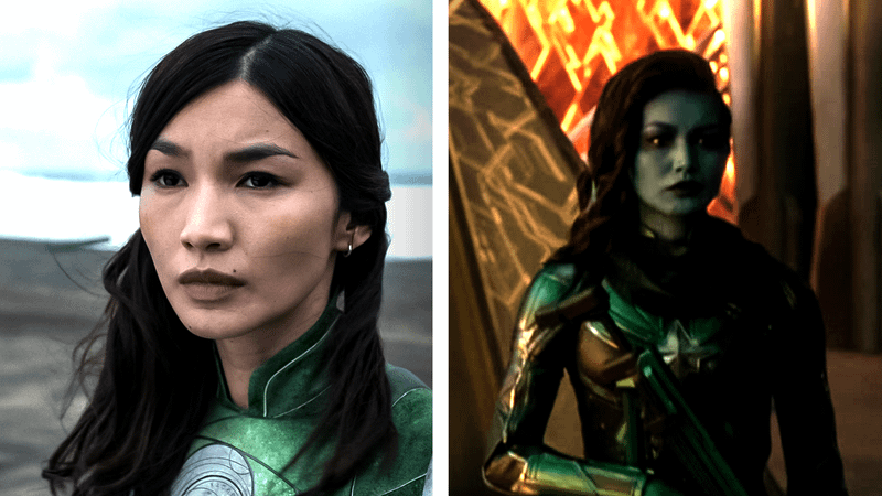 Gemma Chan as Sersi in 'Eternals,' Gemma Chan as Minn-Erva in 'Captain Marvel.'