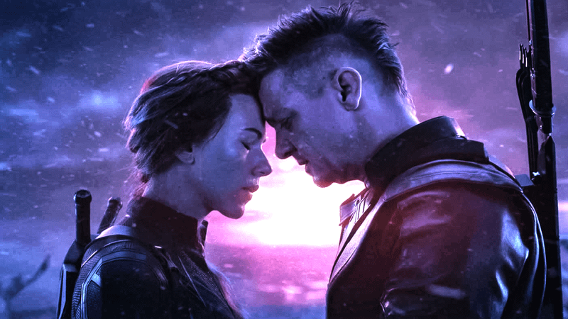 Scarlett Johansson as Natasha Romanoff and Jeremy Renner as Clint Barton in Avengers: Endgame.