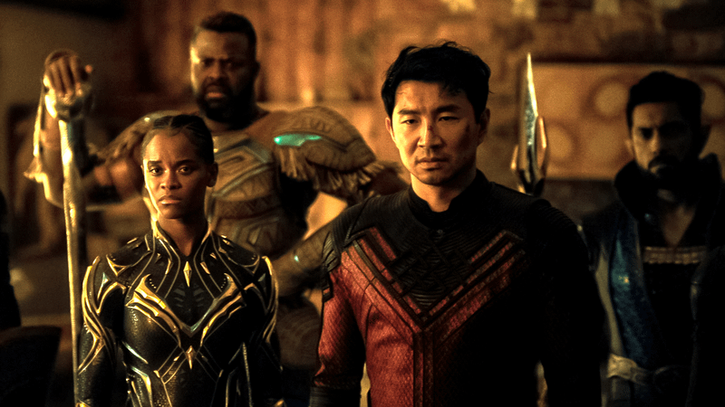 Letitia Wright as Black Panther, Winston Duke as M'Baku, Simu Liu as Shang-Chi and Tenoch Huerta as Namor in Avengers: Doomsday.