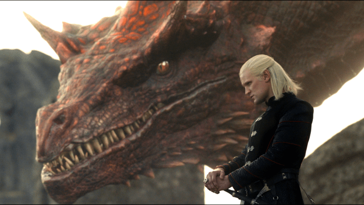 Daemon Targaryen and Caraxes in House of the Dragon