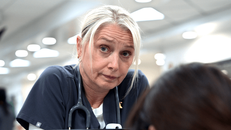 Katherine LaNasa as Dana in The Pitt Season 2.