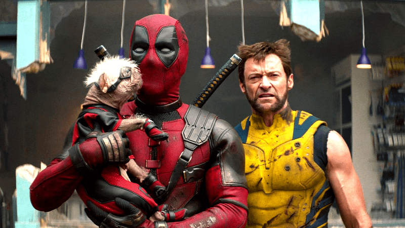Dogpool, Deadpool, and Hugh Jackman as Wolverine from Deadpool & Wolverine