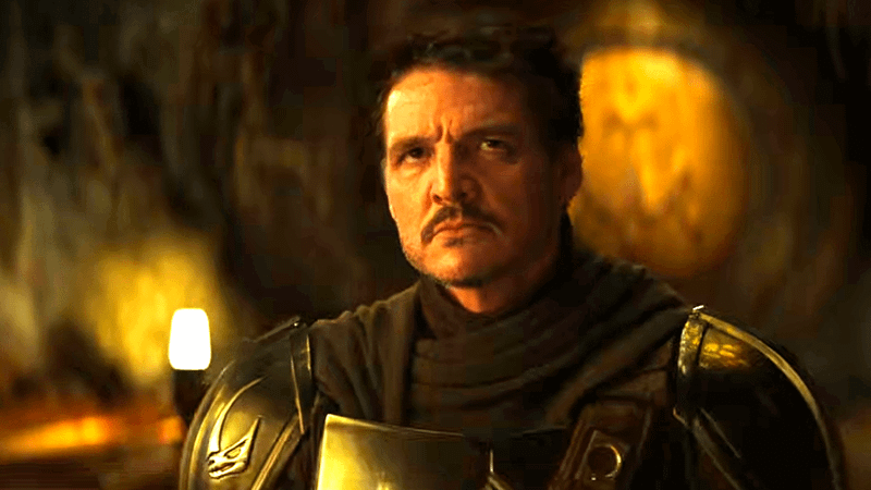 Pedro Pascal as Din Djarin in The Mandalorian & Grogu. 