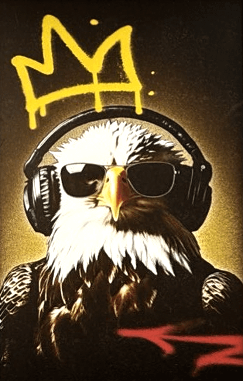 Eagly wearing headphones, sunglasses, and a grafitti crown in Peacemaker Season 2 San Diego Comic-Con poster