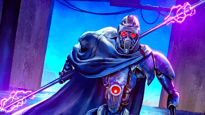 A MagnaGuard holding an electrostaff.