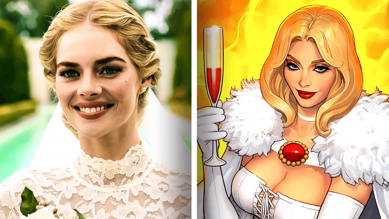 Samara Weaving alongside Emma Frost from Marvel Comics.
