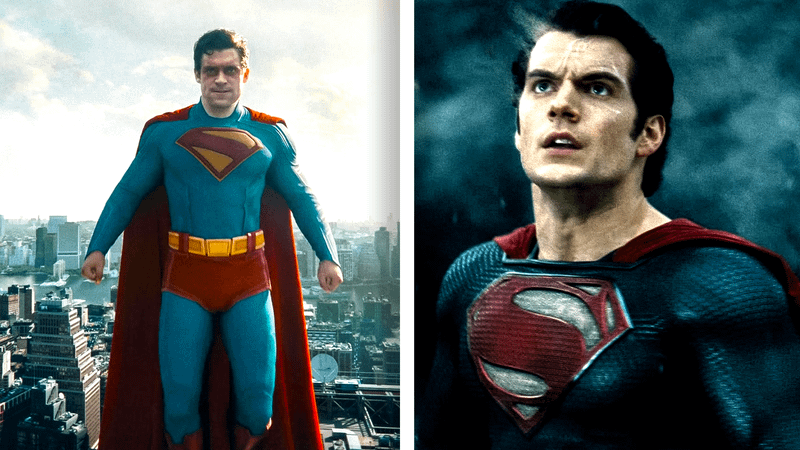 David Corenswet as Superman in 'Superman,' Henry Cavill as Superman in Man of Steel.'