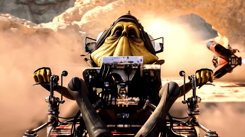 A character rides a speeder in Star Wars: Galactic Racer.
