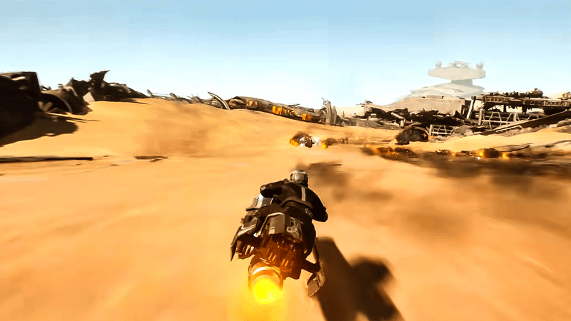 Game play on a planet in Star Wars: Galactic Racer.