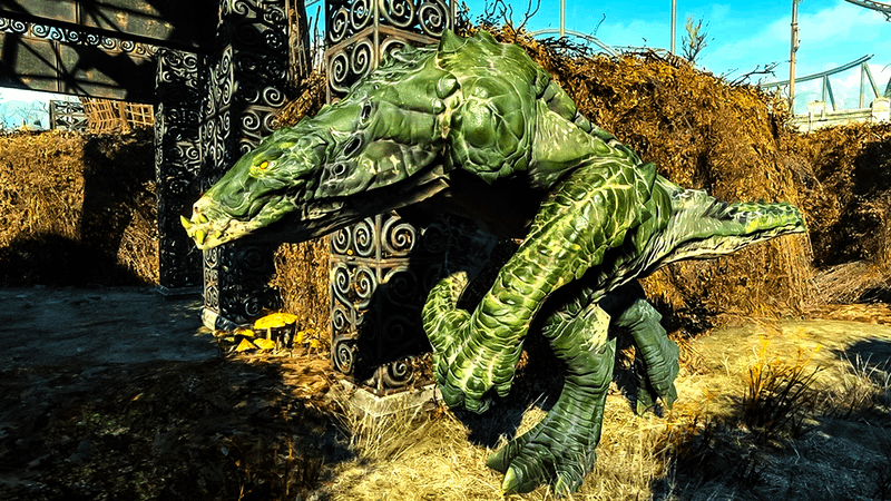 Gatorclaw running through a blown up building in Fallout