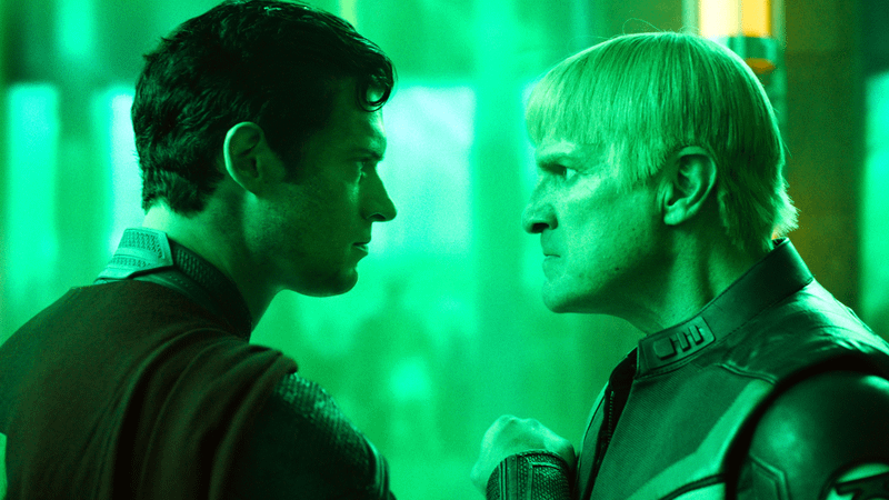 David Corenswet as Superman and Nathan Fillion as Guy Gardner in Superman movie