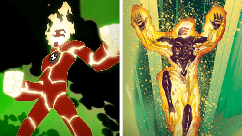 Heatblast vs. Heatblast's modern design.