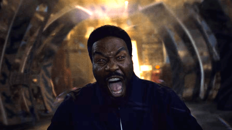 Yahya Abdul-Mateen II as Simon Williams yelling on a Hollywood soundstage as his powers manifest in Wonder Man