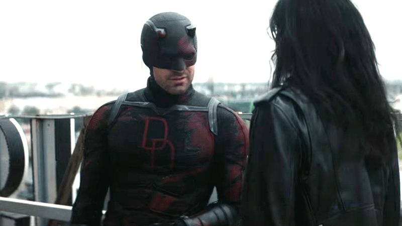 Charlie Cox as Daredevil & Krysten Ritter as Jessica Jones.