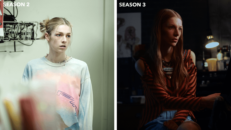 Jules' different wardrobe in Euphoria Seasons 2 and 3.