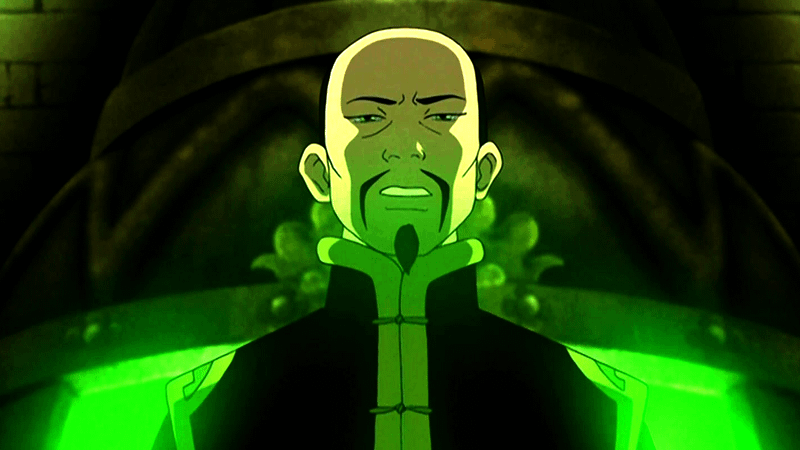 Long Feng with a green glow behind him in Avatar: The Last Airbender