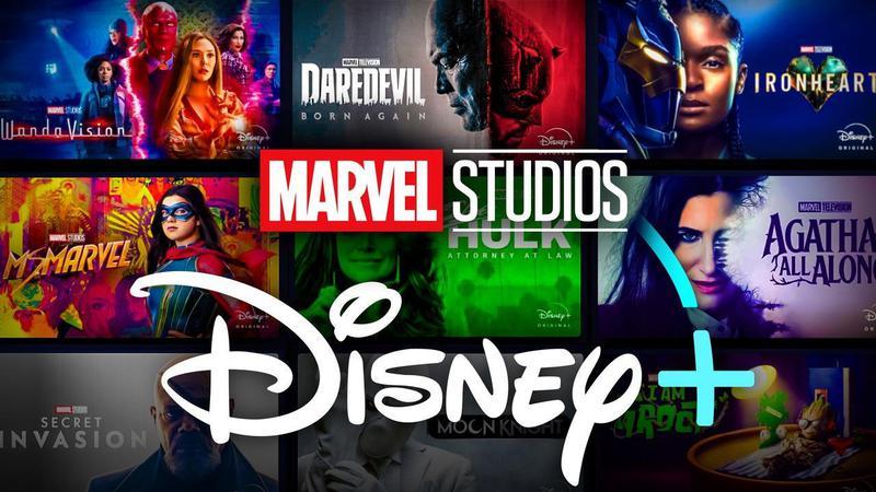 Marvel Studios and Disney+ logos with MCU Disney+ series.