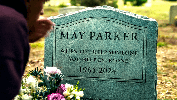 May Parker's grave in Spider-Man: Brand New Day.