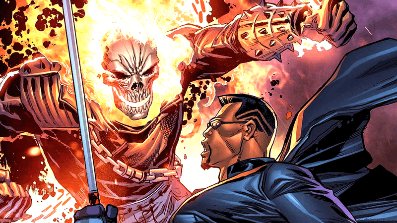 Ghost Rider and Blade in Marvel Comics.