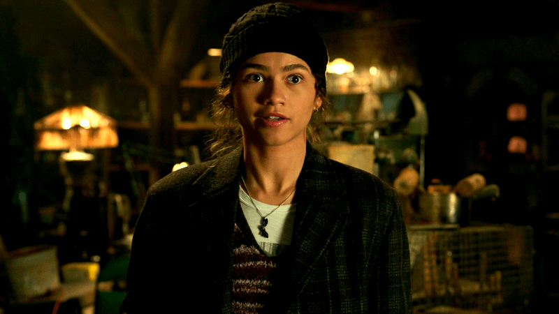 Zendaya as MJ in a dim basement in Spider-Man: No Way Home