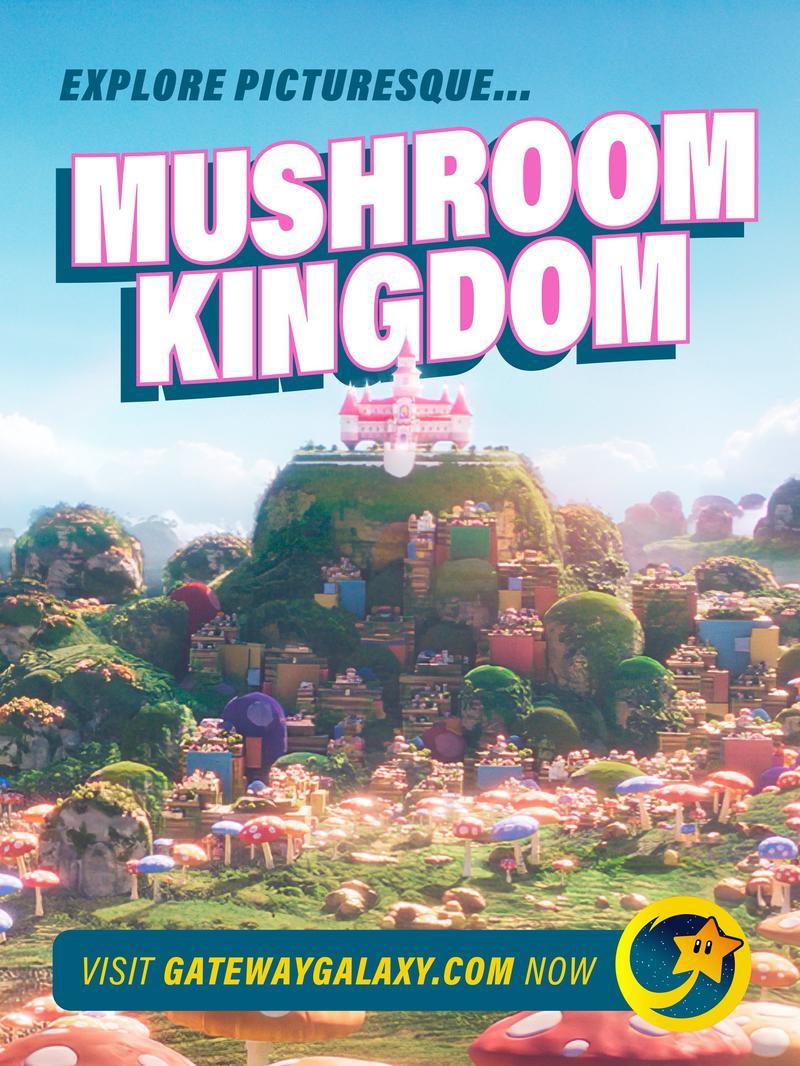 Mushroom Kingdom location poster in Super Mario Galaxy Movie.