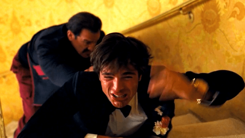 Jacob Elordi's Nate being pummeled in his mansion.