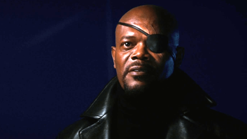 Nick Fury smirking in Iron Man.
