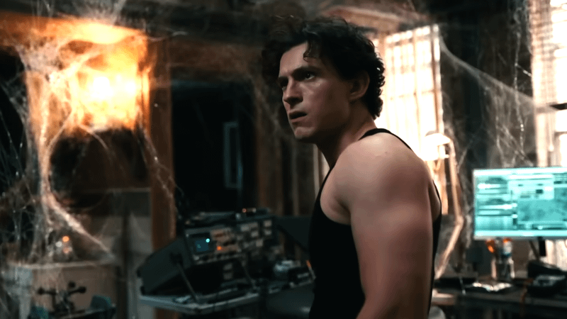 Tom Holland as Peter Parker in Peter's apartment in Spider-Man: Brand New Day.