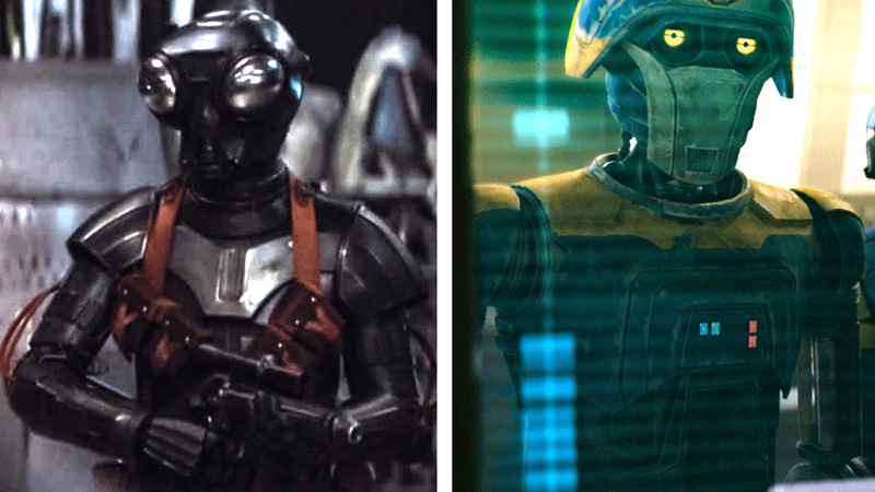 A comparison of Q9-0 and Two-Boots in The Mandalorian and Maul: Shadow Lord.