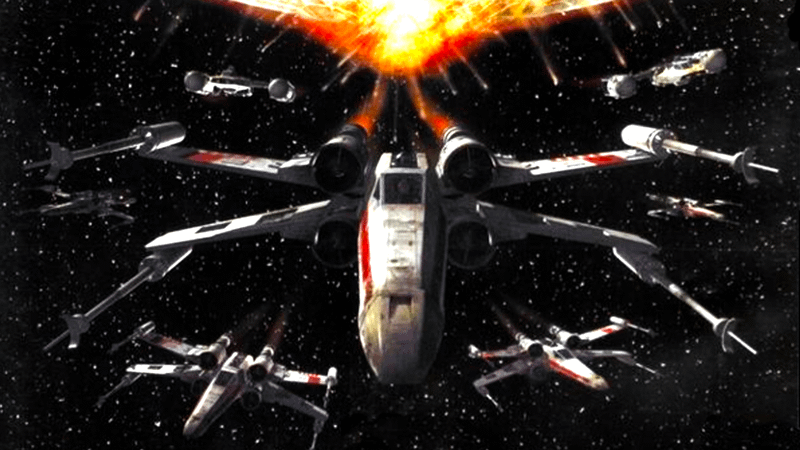 A ship in flight in Star Wars: Rogue Squadron.