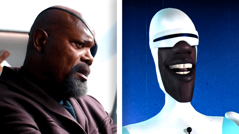 Samuel L. Jackson as Nick Fury in 'The Marvels,' Frozone in 'The Incredibles.'