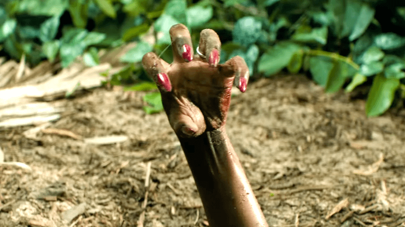 A hand emerging from the ground in Send Help