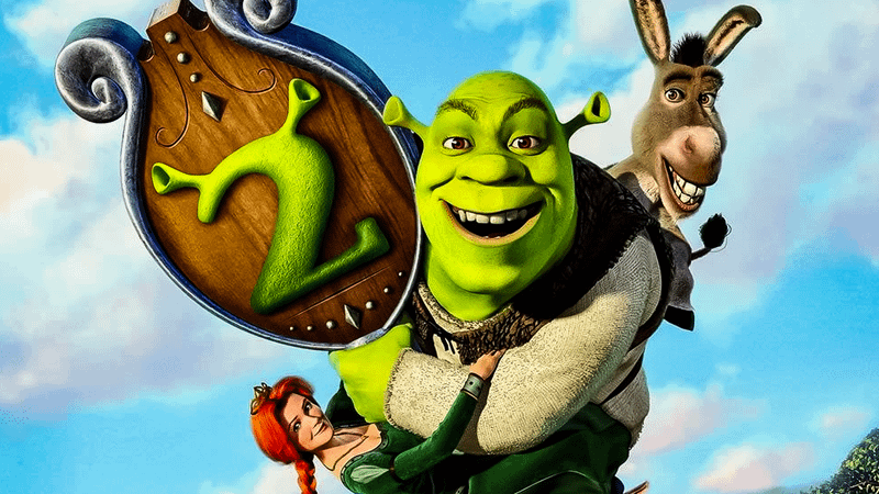 Shrek and Donkey on Shrek 2 poster.