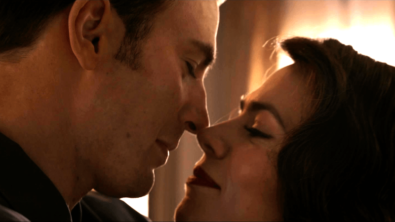 Chris Evans as Steve Rogers leaning in to kiss Hayley Atwell as Peggy Carter in Avengers: Endgame