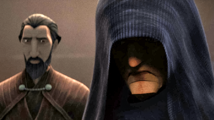 Darth Sidious and Count Dooku standing beside each other in Tales of the Jedi.