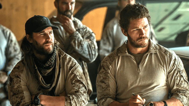 Taylor Kitsch as Ben Edwards & Chris Pratt as James Reece in The Terminal List: Dark Wolf