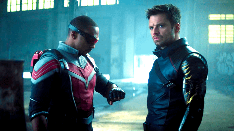 Bucky Barnes and Sam Wilson together in The Falcon and the Winter Soldier.