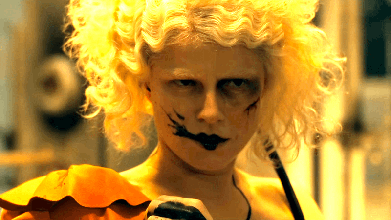 Jessie Buckley as the Bride with smudged black lipstick in The Bride