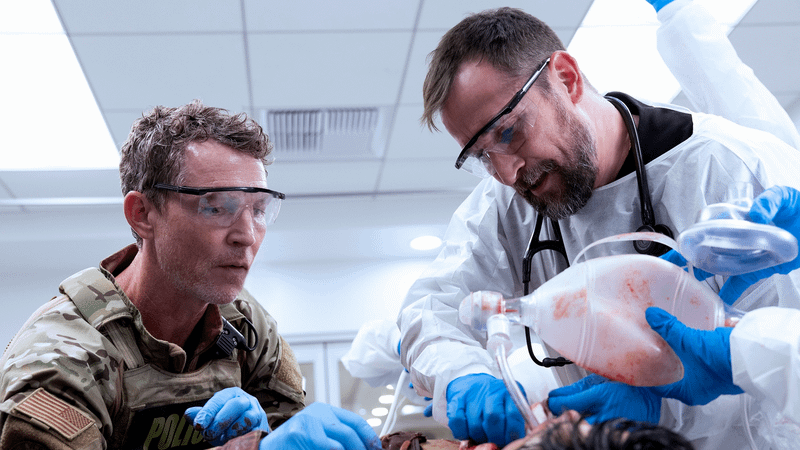 Shawn Hatosy as Dr. Jack Abbott working with Noah Wyle's Dr. Robby in The Pitt Season 2, Episode 7.