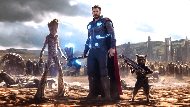 Groot, Thor, and Rocket in Infinity War.