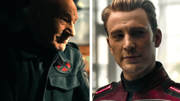 Charles Xavier in Doomsday on the left and Steve Rogers on the right in Endgame.
