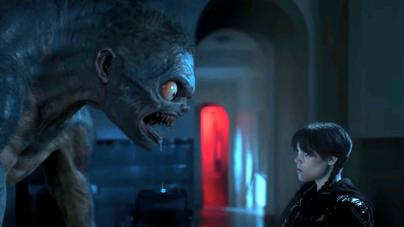 Hyde and Jenna Ortega as Wednesday in Wednesday Season 2, Episode 4