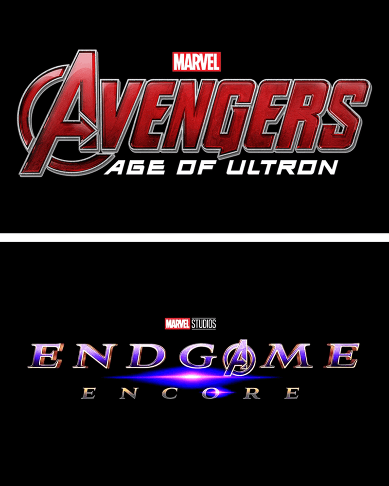 Avengers: Age of Ultron logo and the Endgame: Encore logo.