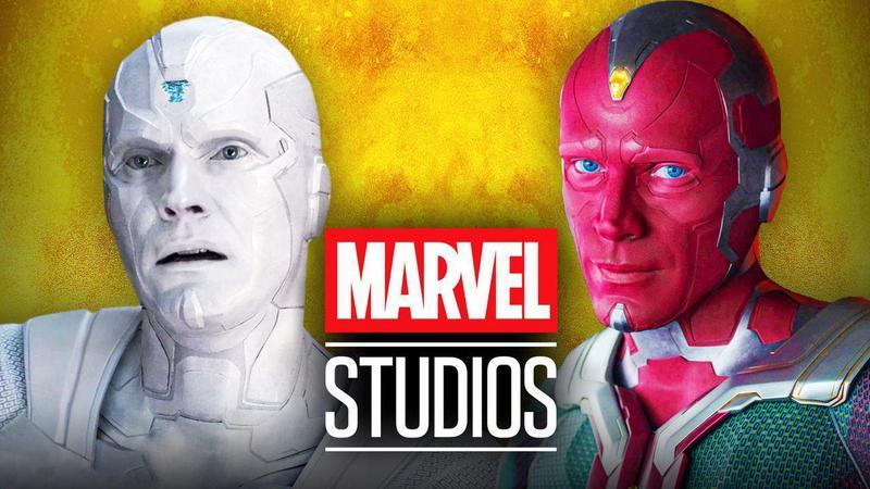 Paul Bettany as Vision next to Paul Bettany as White Vision