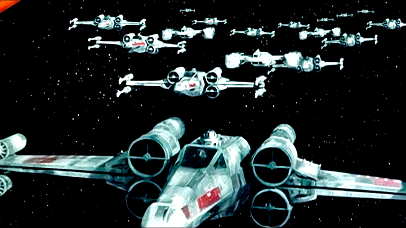 A platoon of X-Wings in space in Star Wars