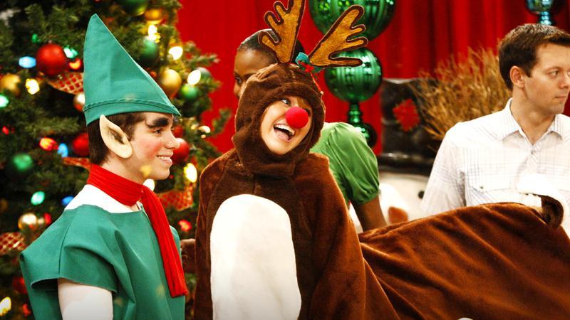 Miley Cyrus as Miley in a reindeer costume in Hannah Montana
