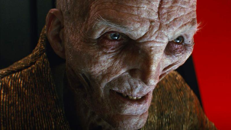 A close-up of Snoke's face in Star Wars: Episode VIII - The Last Jedi