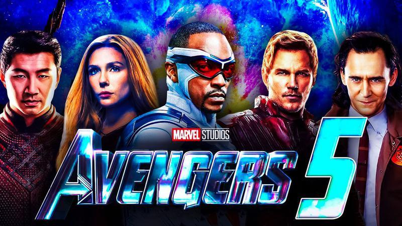 Avengers 5 logo, Shang-Chi, Scarlet Witch, Sam Wilson's Captain America, Star-Lord, Loki