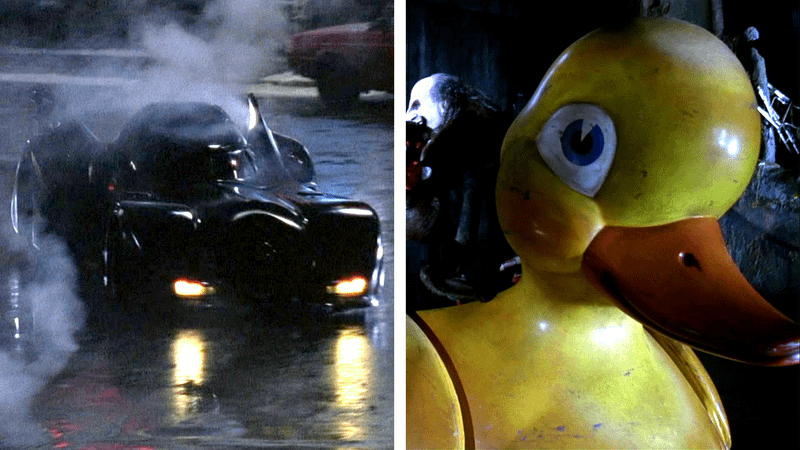Batmobile and Duck vehicle in 'Batman Returns.'
