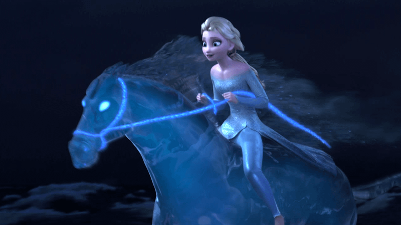 Elsa rides water horse in Frozen 2.